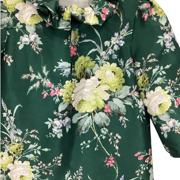 Tuckernuck Bouvier Blouse Green Floral Ruffle Collar Blouson Sleeves Size XS - Picture 6 of 12